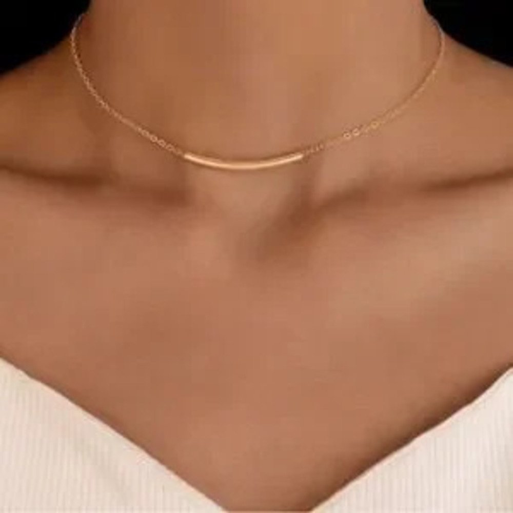 Gold Minimalist Bar Necklace Simple Curve Pendant Choker Dainty Everyday Jewelry
